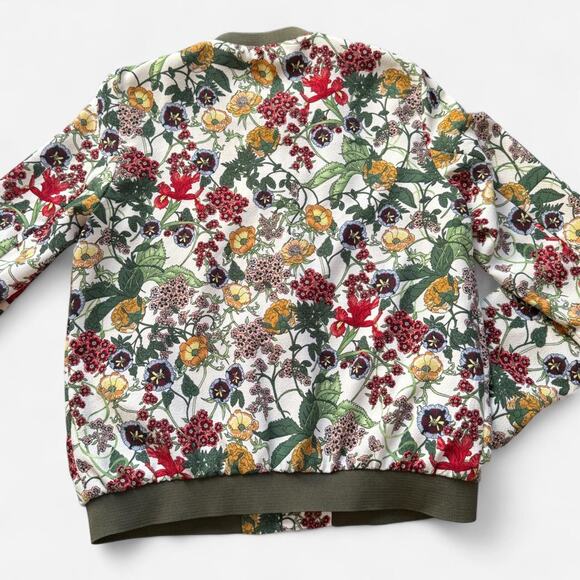 Zara TRF Floral Jacquard Bomber Jacket Olive Trim Multicolor Small - Picture 2 of 7
